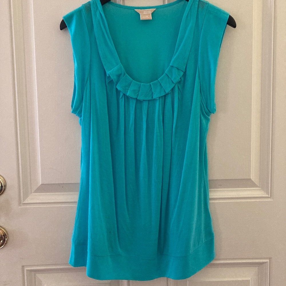 Michael Kors Sleeveless Scoop Neck Top/Pleats/Turquoise/Size L/NEW/NEVER WORN!